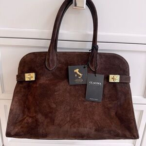 Viral CLAUDIA FIRENZE  Chocolate Brown  
Suede Leather Tote Satchel Bag 🤎